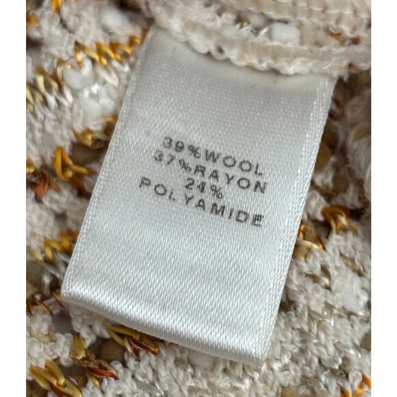 St. John Women’s Wool Blend Beige Cream Tweed 3/4 Sleeves Button Up Cardigan - Picture 5 of 8